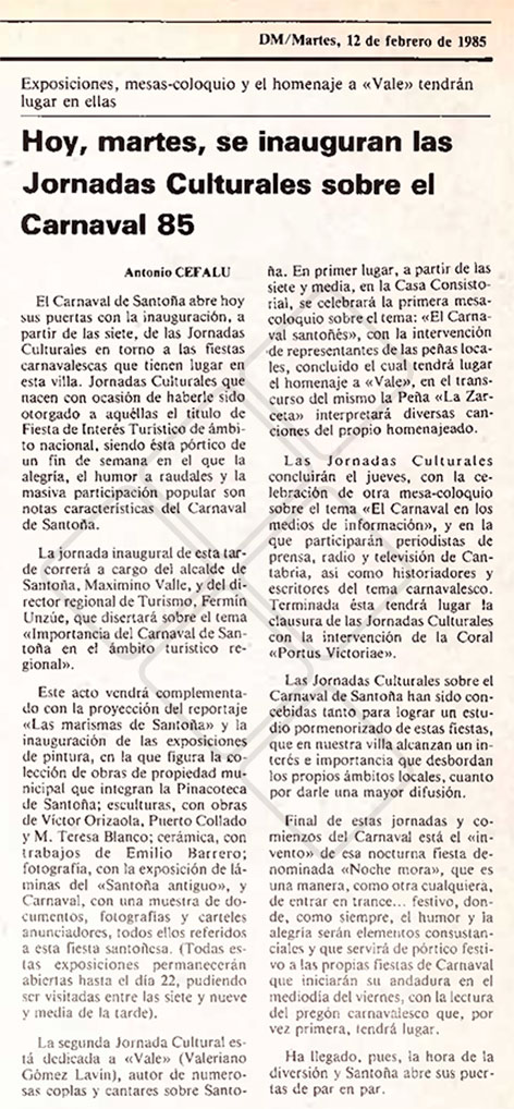 Articulo Diario Montañes 12 de Febrero 1985 Articulo Diario Montañes 12 de Febrero 1985